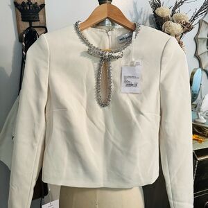 Self-Portrait Cream Long Sleeve Top with Silver Accents